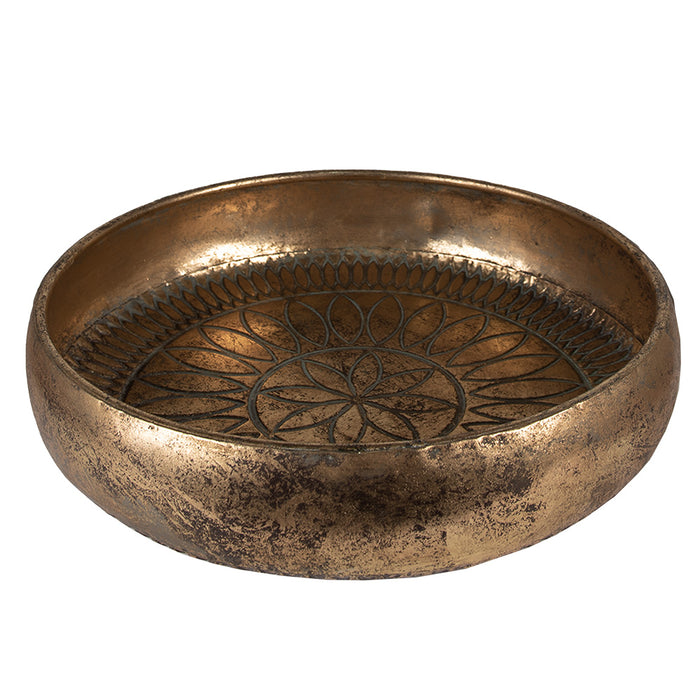 Clayre & Eef Decoratie Dienblad  Ø 39x8 cm Goudkleurig Metaal Bloem