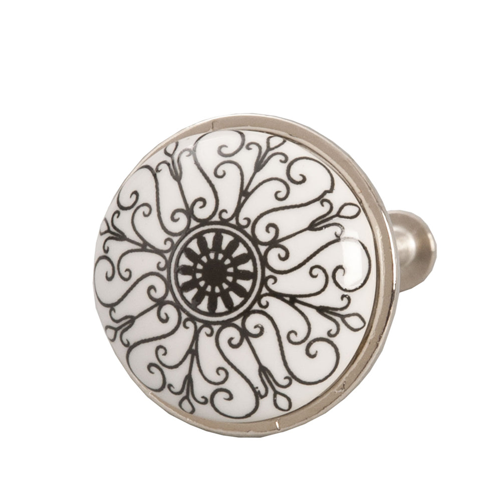 Clayre & Eef Deurknop Ø 3 cm Zwart Wit Keramiek