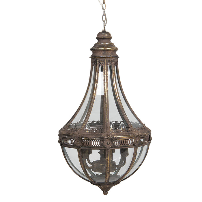 Clayre & Eef Hanglamp  Ø 35x67 cm  Bruin Metaal Glas Hanglamp Eettafel