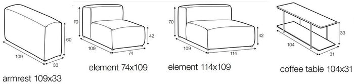 Sits Edda 3-Zits Bank + Chaise Longue Bruin en Salontafel