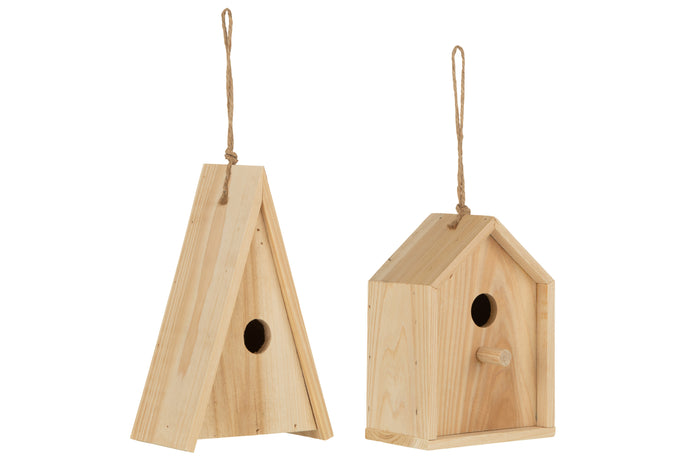 J-Line vogelhuisje Paul China - hout - naturel - 2 stuks