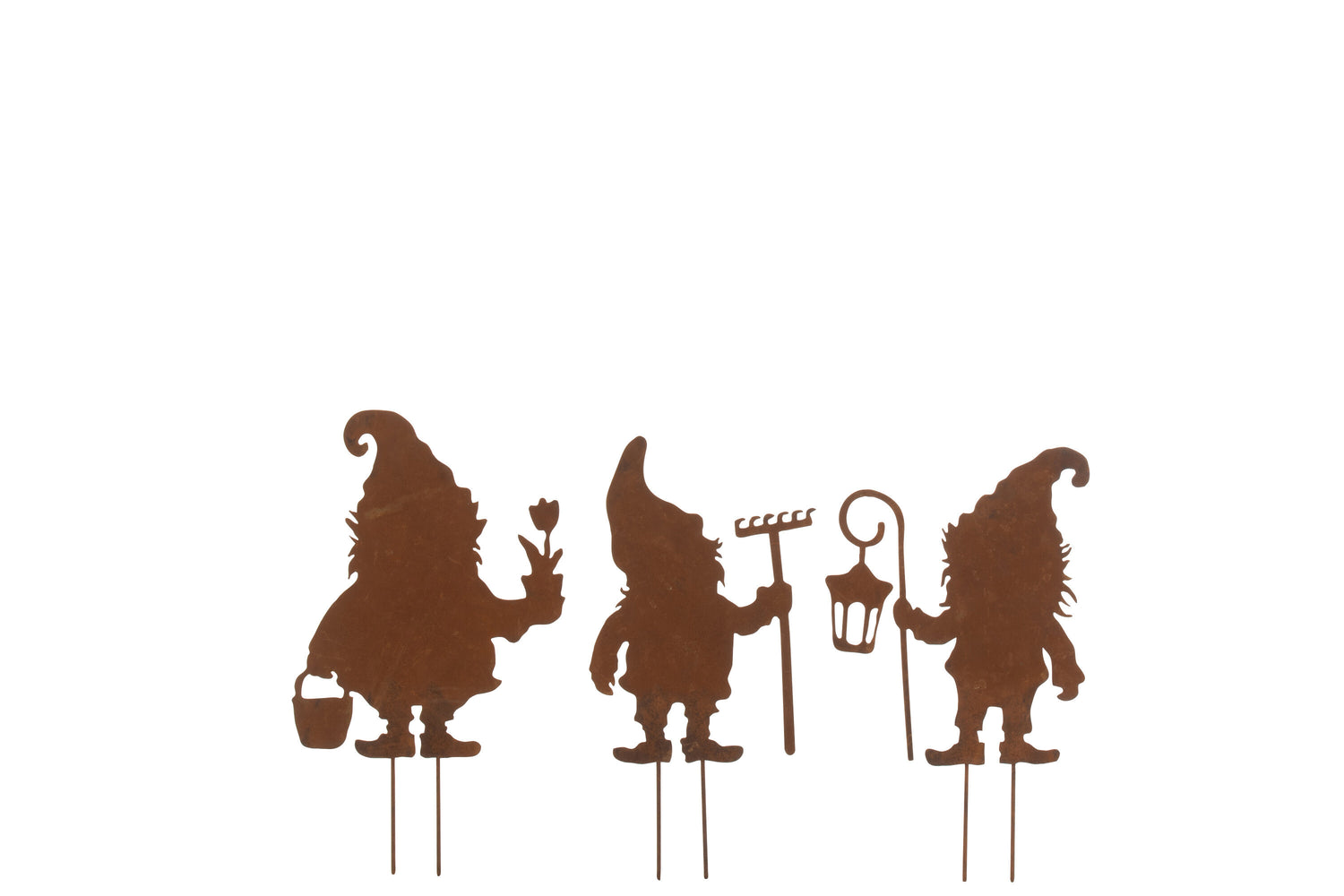 J-Line decoratie Tuin Kabouter - ijzer - roest - small - 3 stuks