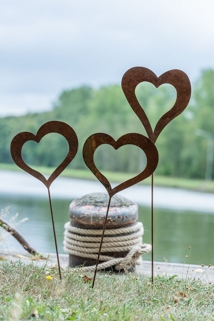 J-Line Decoratie Tuin Vlak Hart Ijzer Roest Assortiment Van 3