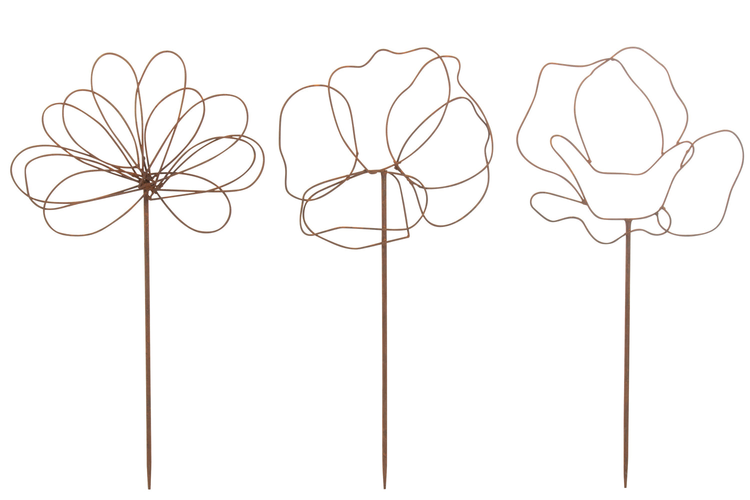 J-Line decoratie Tuin Bloemen - ijzer - roest - 3 stuks