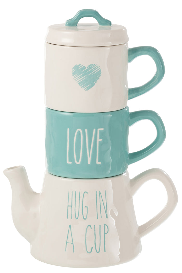 J-Line Tea For 2 Love Keramiek Blauw|Wit