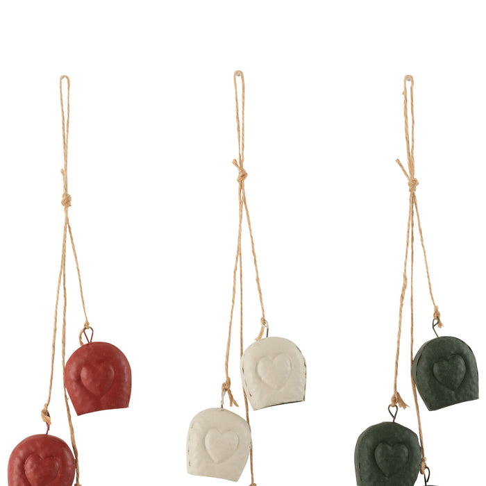 J-Line Hanger 3Bellen Hart Metaal Wit|Rood|Groen Assortiment Van 3
