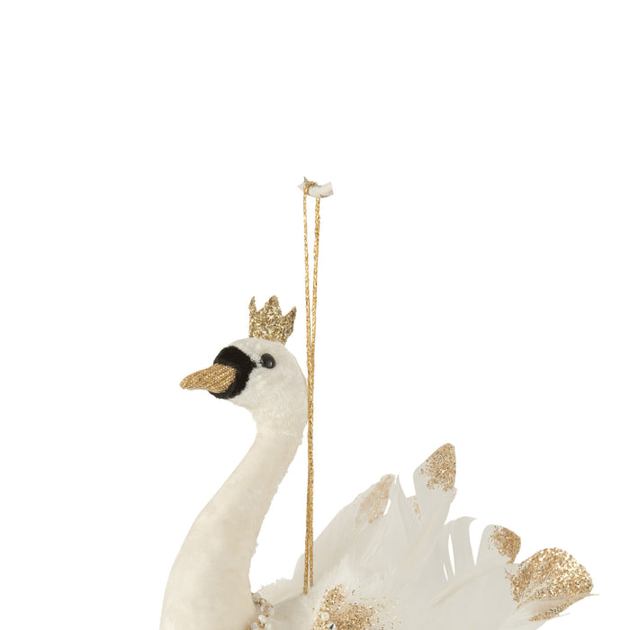 J-Line hanger Zwaantje - veren|fluweel - ecru|goud - 2 stuks