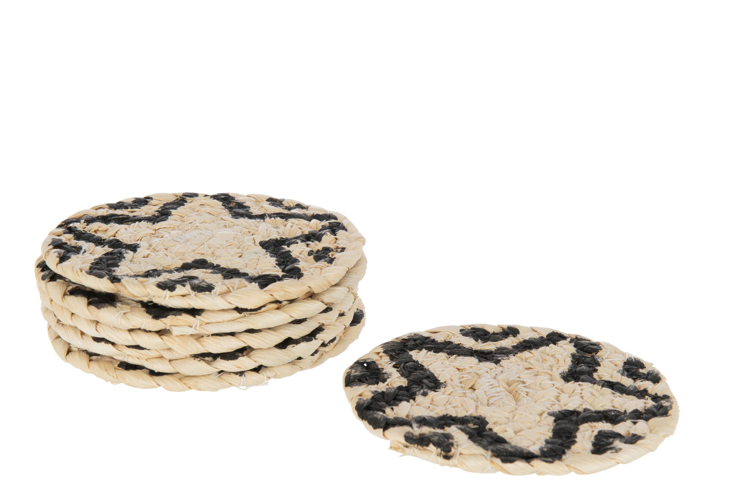 J-Line onderzetter Rond Ster - jute - naturel|zwart - 6 stuks
