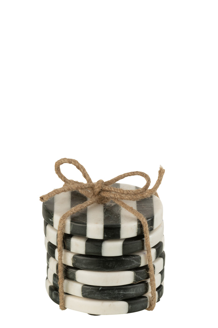 J-Line Streep Marmer onderzetter - steen - wit| zwart - 6x