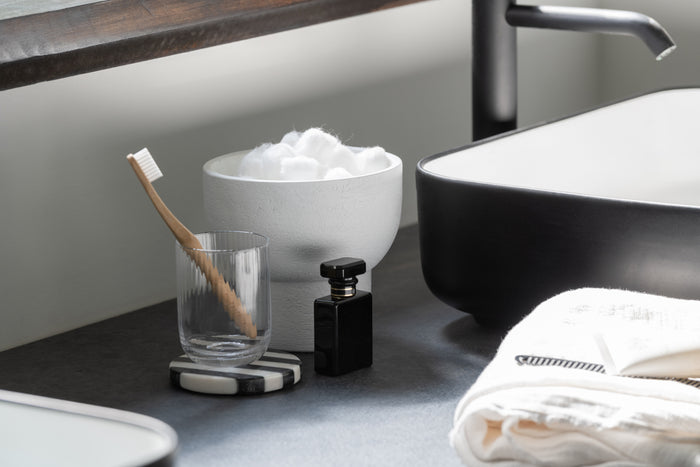 J-Line Streep Marmer onderzetter - steen - wit| zwart - 6x