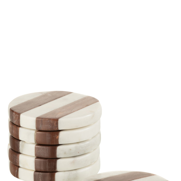 J-Line onderzetter Marmer - steen - wit|bruin - 6 stuks