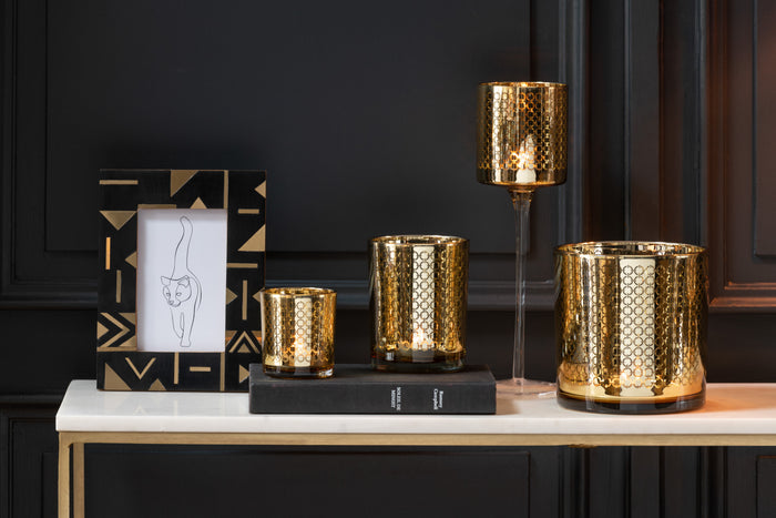 J-Line fotolijst Geometrisch - hout|resine - zwart|goud - small