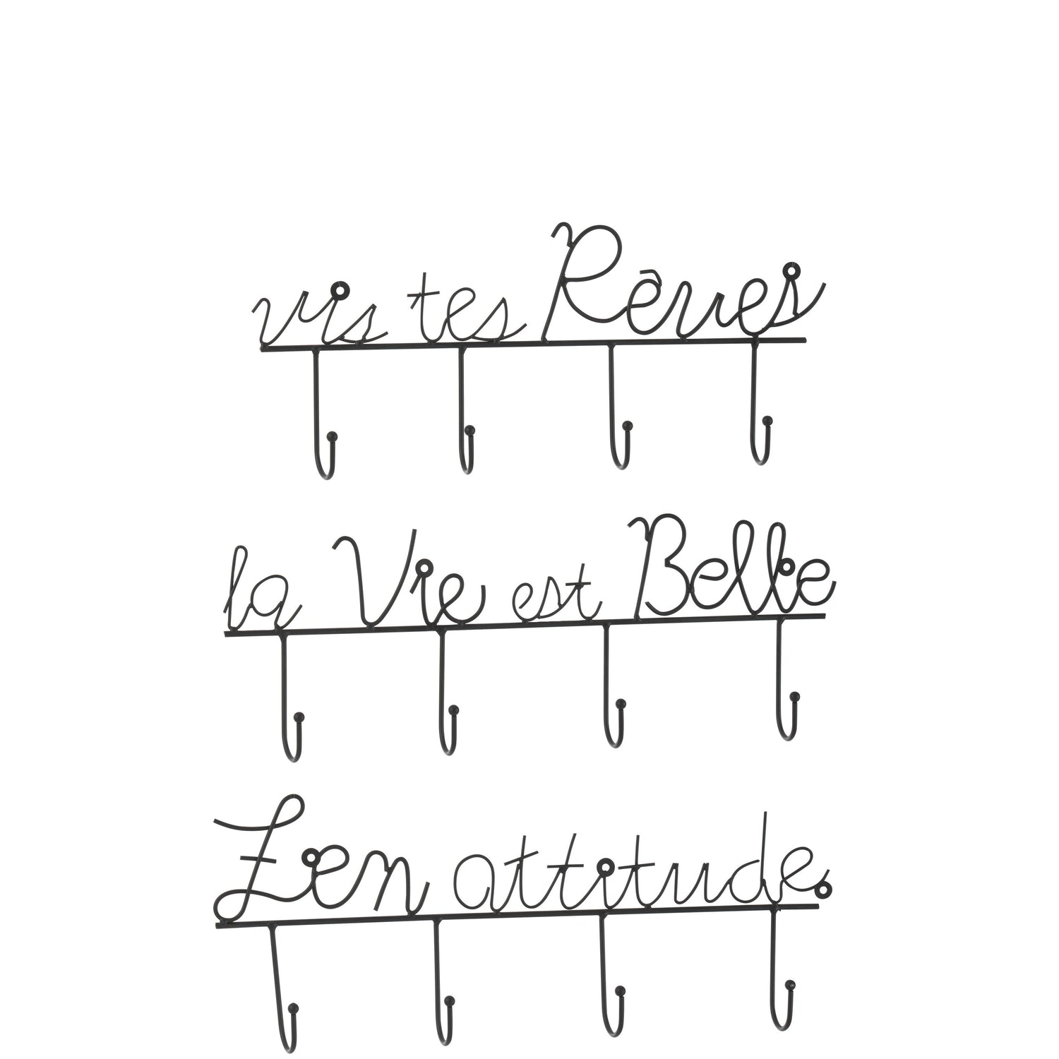 J-Line kapstok Spreuk - muurhanger - metaal - zwart - small - 3 stuks