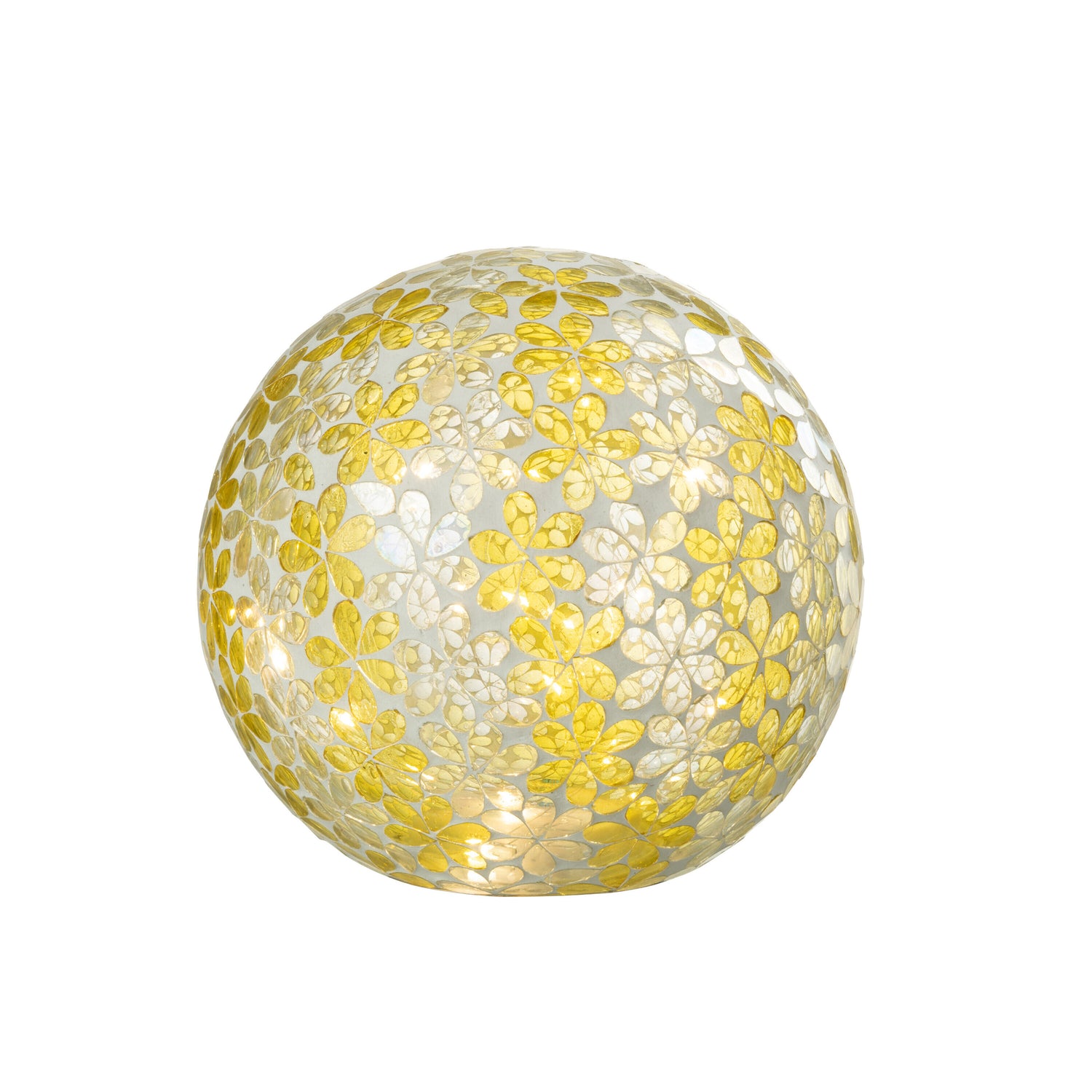 J-Line Bol Led Bloemen Glas Geel|Zilver