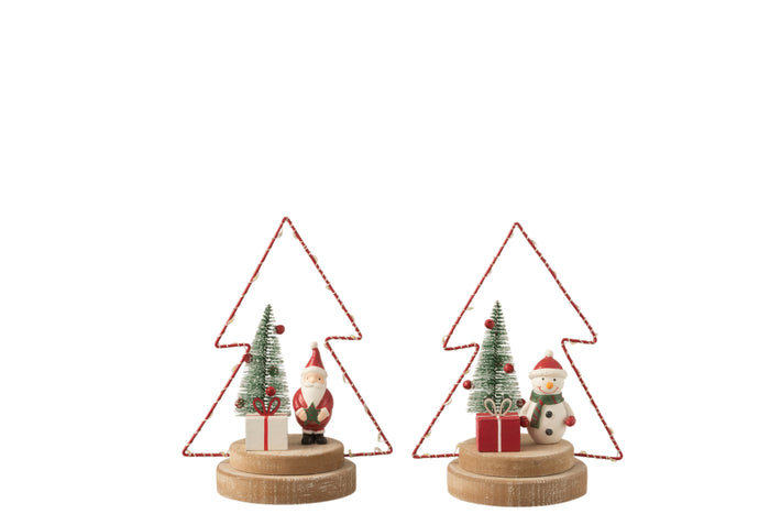 J-Line Kerstboom - hout - rood & groen - 92 cm - LED - 2 stuks