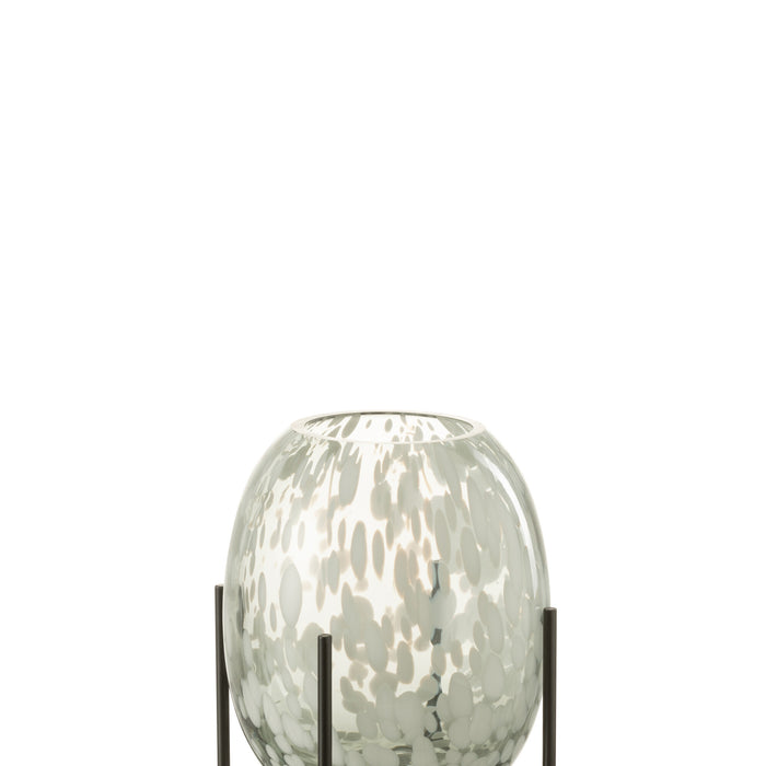 J-Line Vaas Op Voet Spikkel Glas Grijs|Wit Small