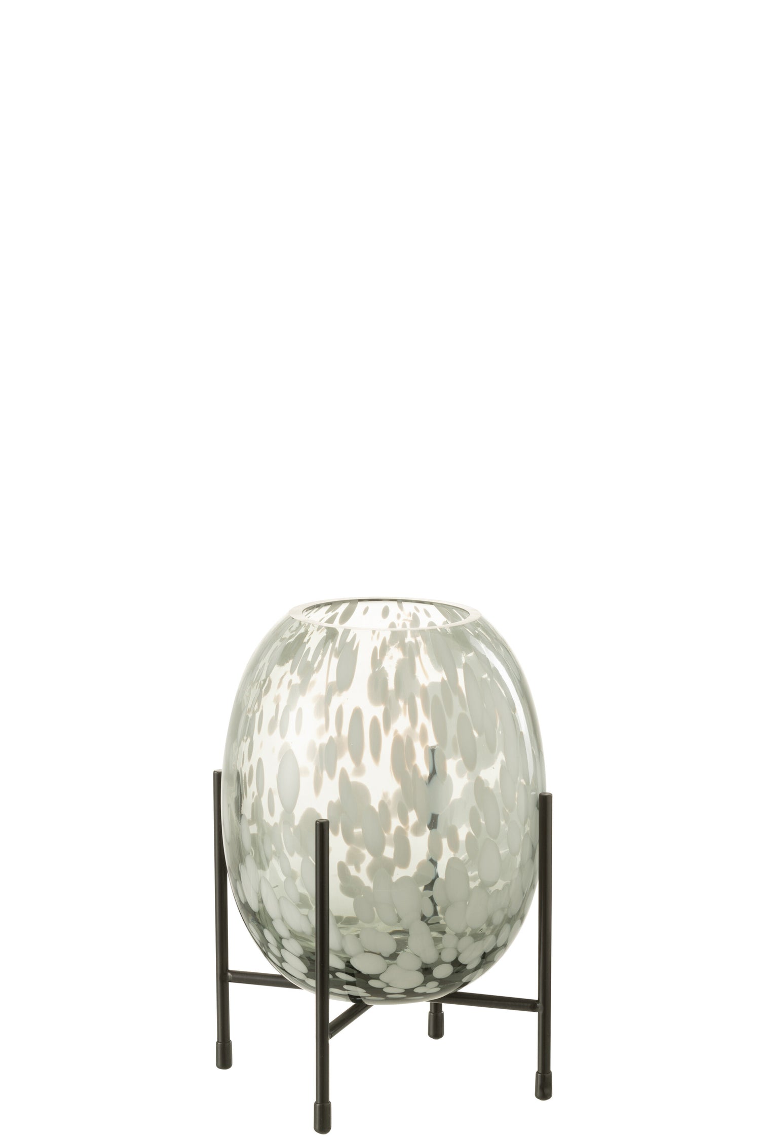 J-Line Vaas Op Voet Spikkel Glas Grijs|Wit Small