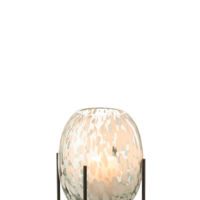 J-Line Vaas Op Voet Spikkel Glas Grijs|Wit Small