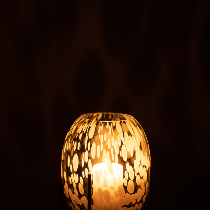 J-Line Vaas Op Voet Spikkel Glas Grijs|Wit Small