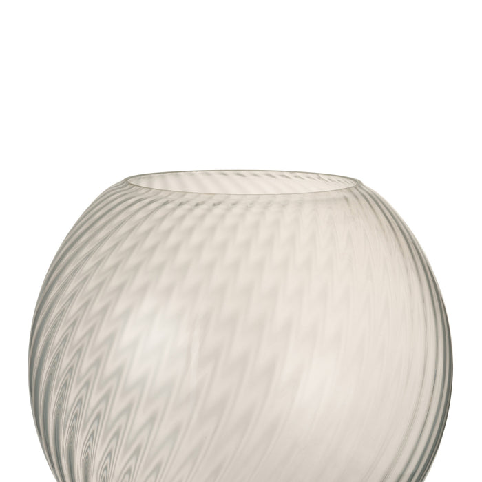 J-Line vaas Rond Ribbels - glas - wit - large - 25 cm hoog