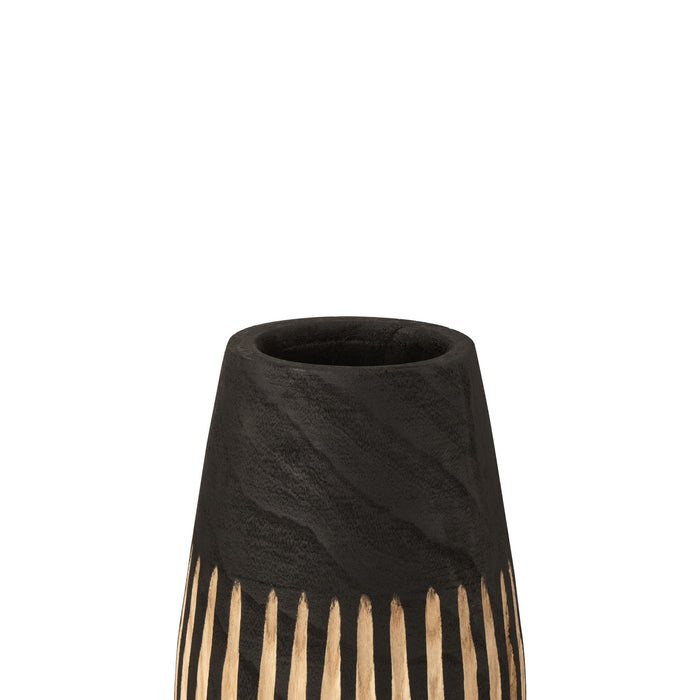 J-Line Vaas Strepen Paulownia Zwart|Naturel