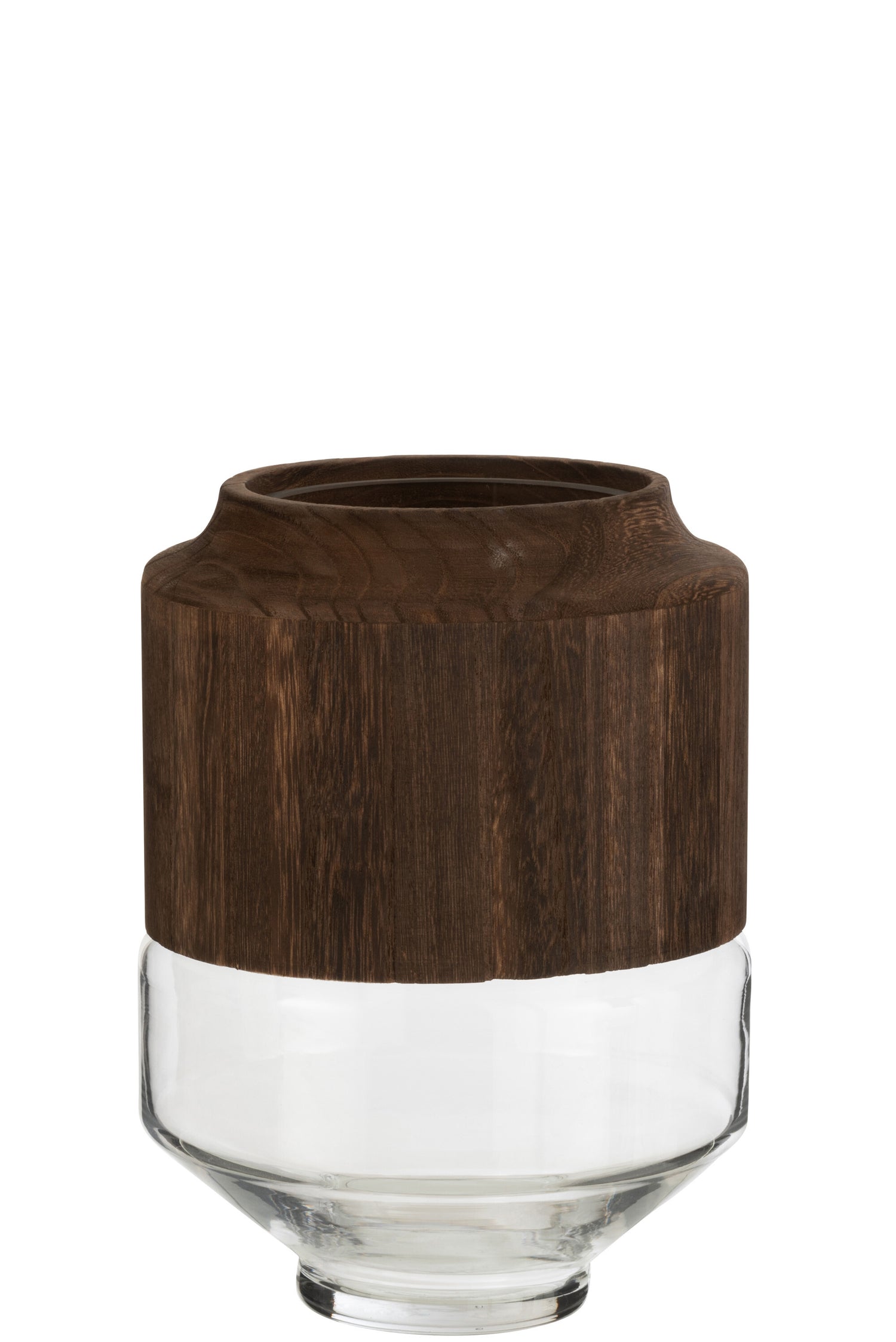 J-Line vaas Rond Hoog - hout|glas - donkerbruin - S - 26.00 cm hoog