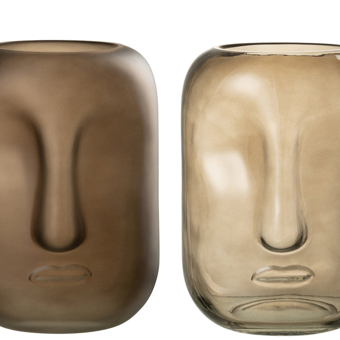 J-Line Vaas Gezicht Glas Bruin Large Assortiment Van Twee