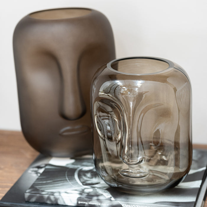 J-Line Vaas Gezicht Glas Bruin Large Assortiment Van Twee