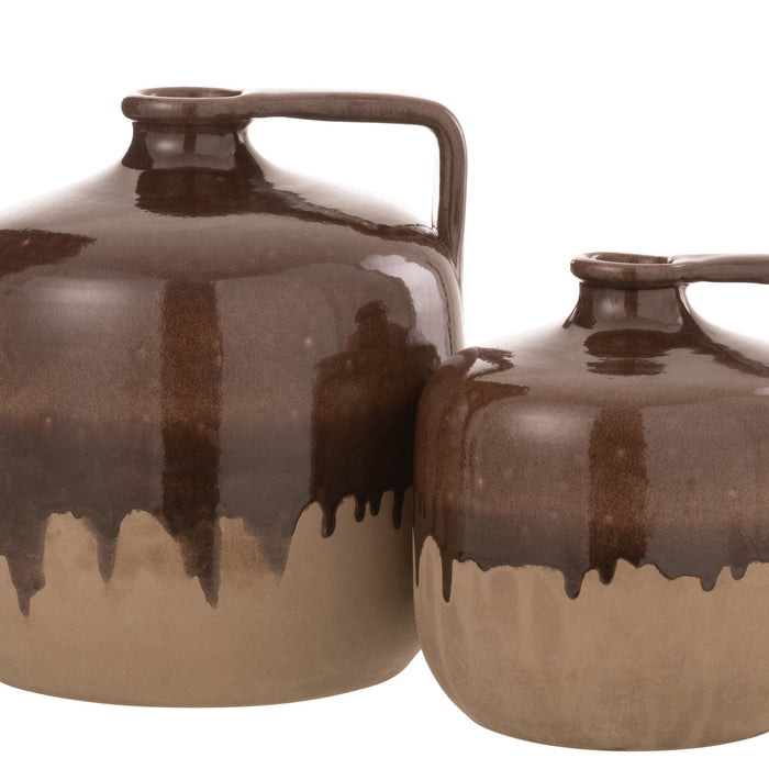 J-Line Kruik Handvat Keramiek Beige|Bruin Large