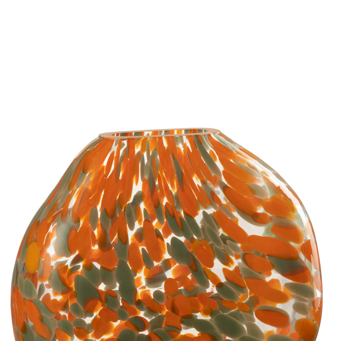 J-Line Vaas Plat Stippen Glas Oranje|Groen Small