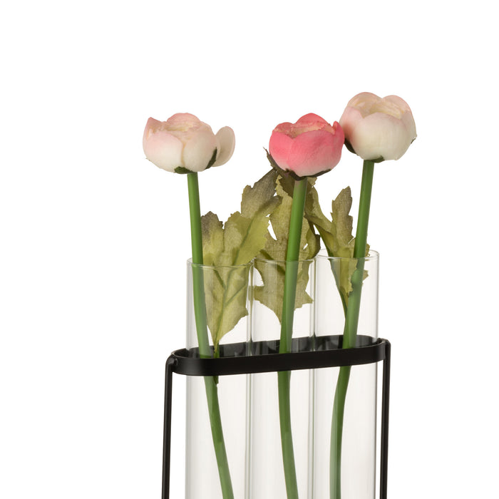 J-Line vaas 3 Tubes - metaal|glas - zwart - 11 cm hoog
