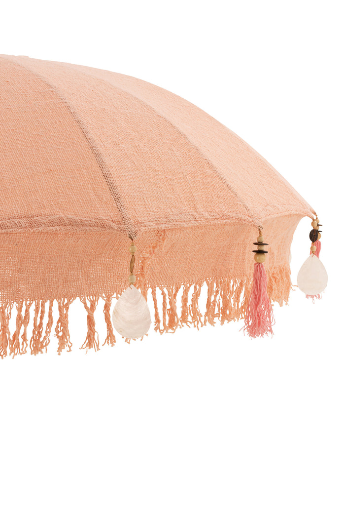 J-Line parasol + voet Kwastjes|Schelpen - hout - beige|donkerbruin - large