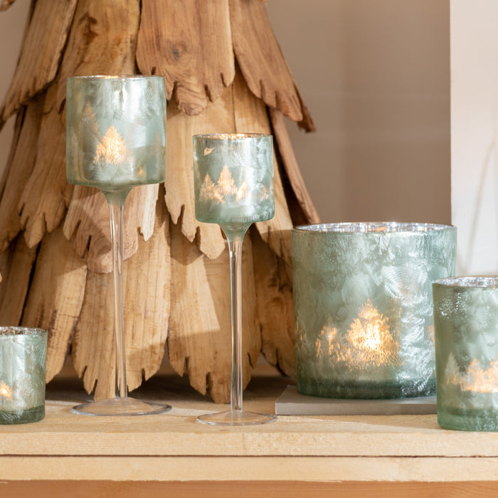 J-Line windlicht Boom - glas - groen|zilver - small