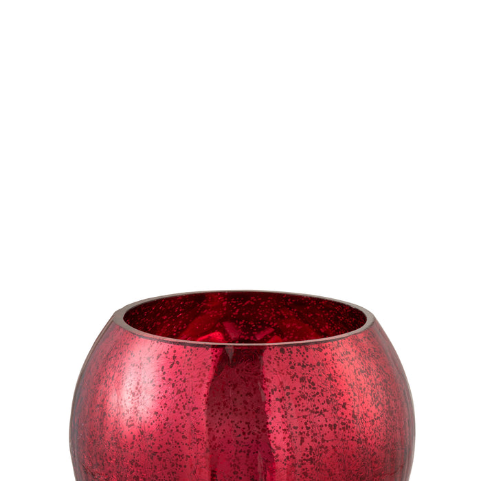 J-Line Windlicht Bol Craquele Glas Blinkend Rood Medium