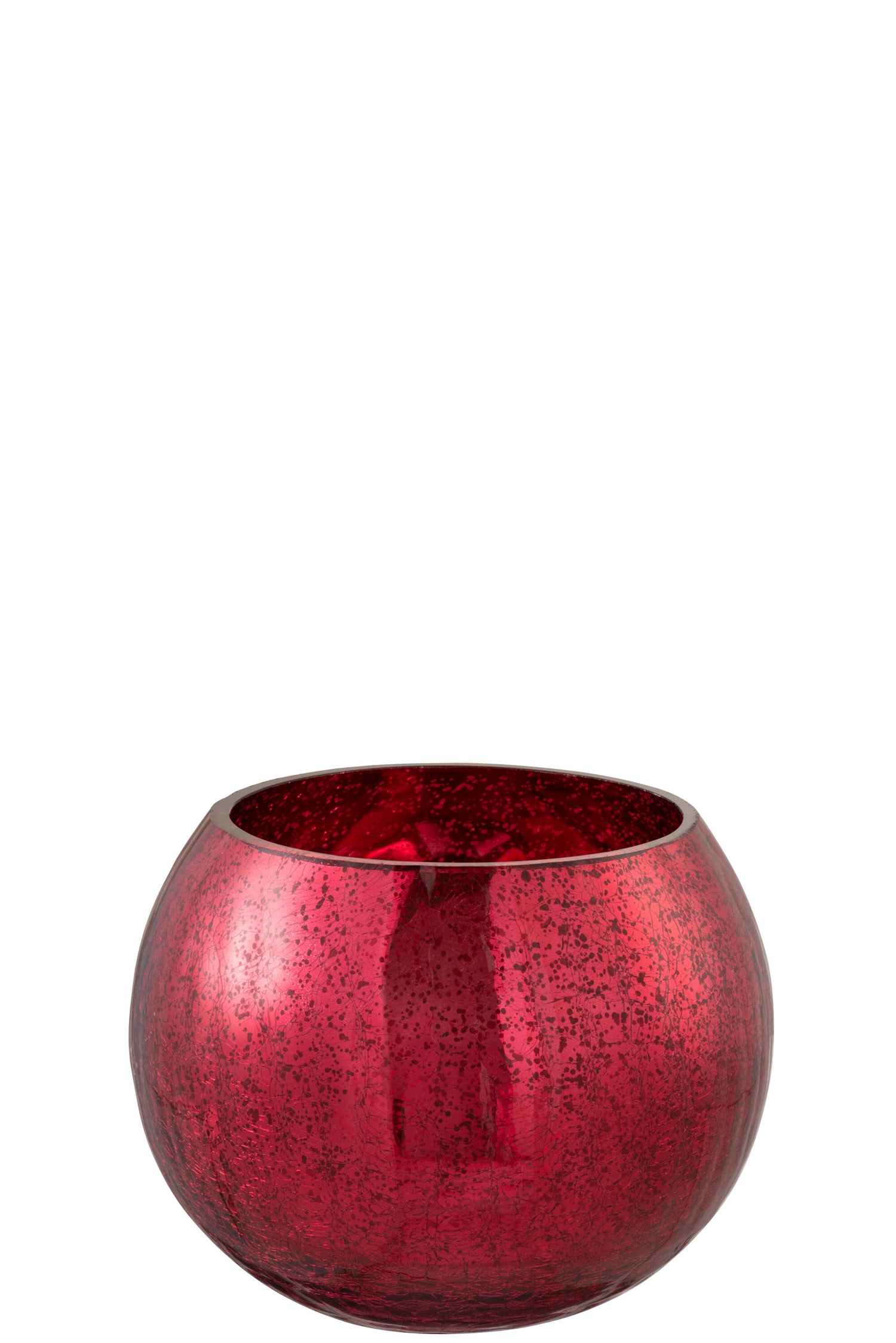 J-Line Windlicht Bol Craquele Glas Blinkend Rood Medium