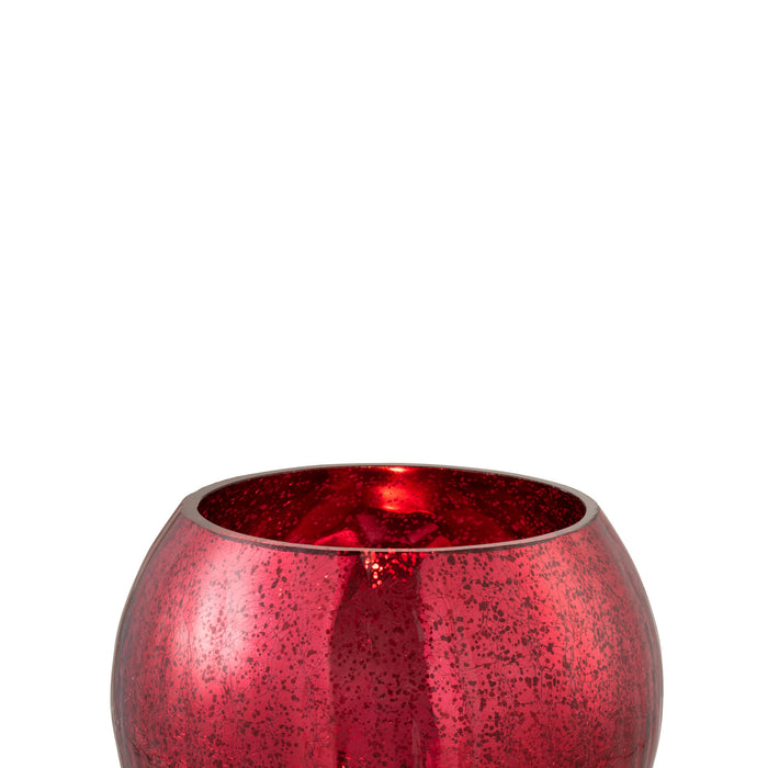 J-Line Windlicht Bol Craquele Glas Blinkend Rood Medium