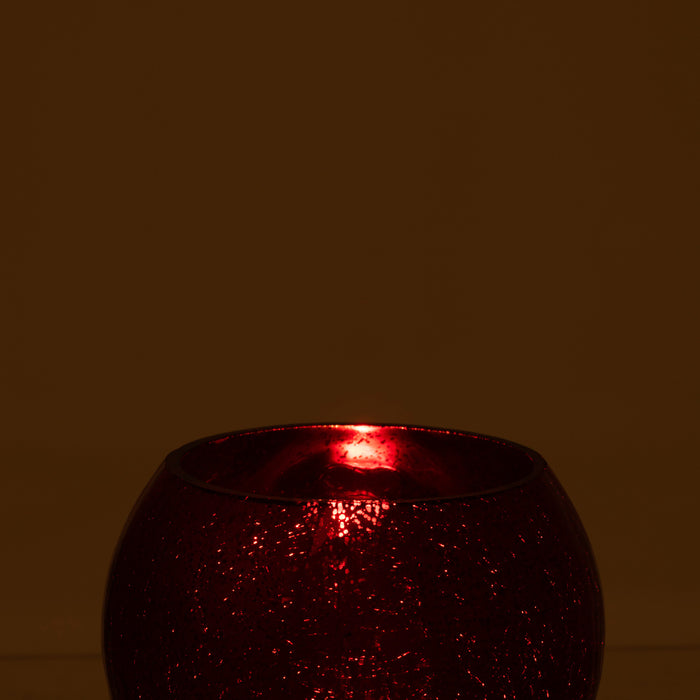 J-Line Windlicht Bol Craquele Glas Blinkend Rood Medium