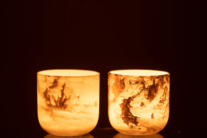 J-Line Windlicht Marmer Glas Goud|Wit Small Assortiment Van 2