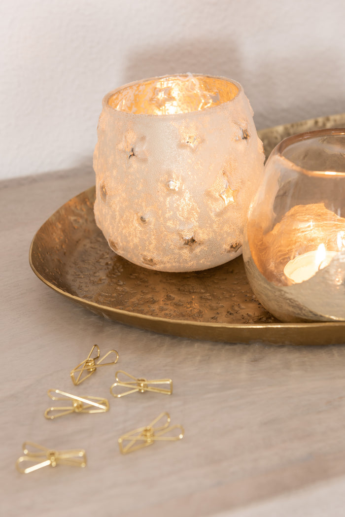 J-Line Kaarshouder met sterren - glas - goud - S