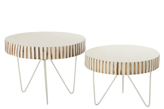 J-Line tafel Ying Hout - metaal - wit - set van 2