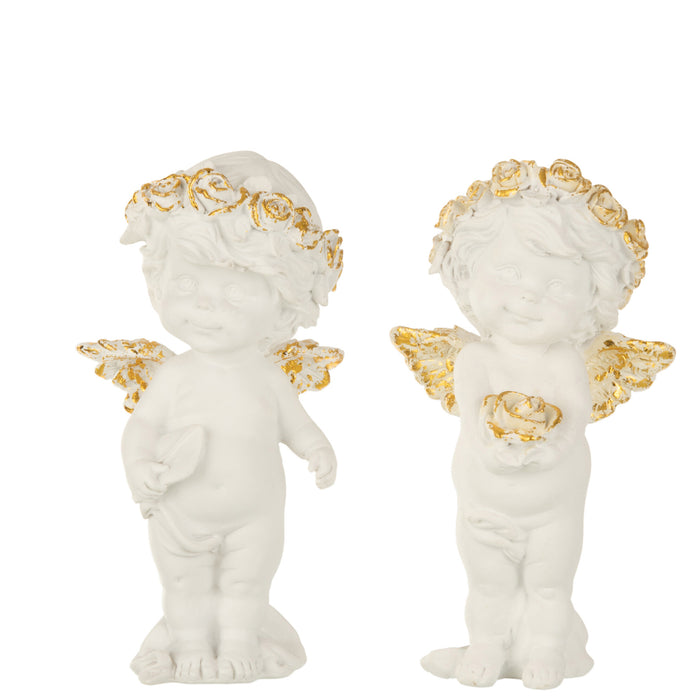 J-Line figuur Engel Staand - polyresin - wit|goud - large - 2 stuks