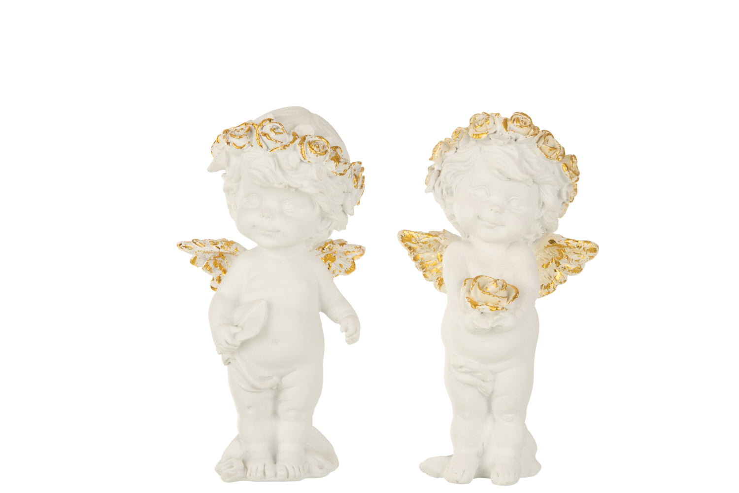 J-Line figuur Engel Staand - polyresin - wit|goud - large - 2 stuks