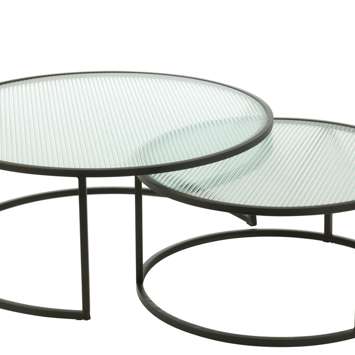 J-Line Set Van 2 Salontafel Rond Metaal|Glas Zwart
