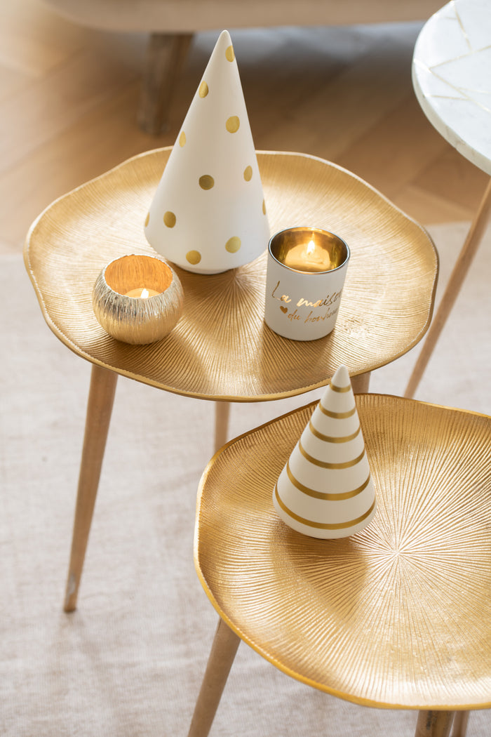 J-Line decoratie kerstboom - keramiek - wit|goud - medium - 2 stuks