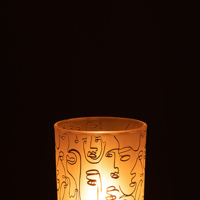 J-Line windlicht Happy Faces - glas - beige - medium