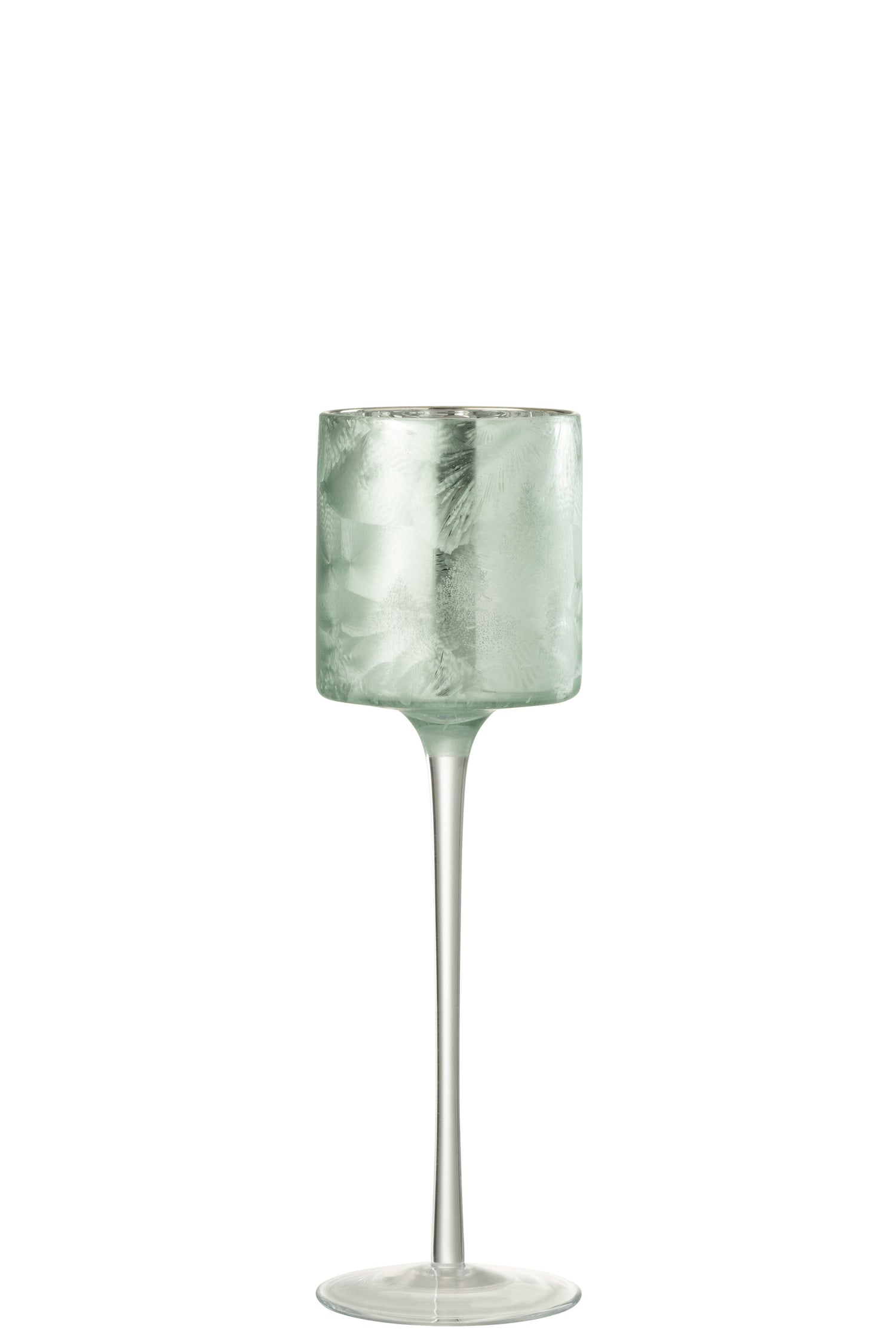 J-Line Theelicht Houder Boom Op Voet Glas Groen|Zilver Large