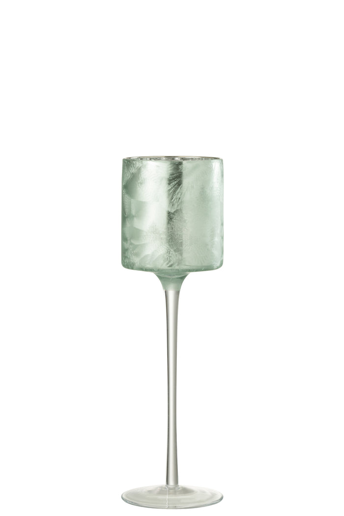 J-Line Theelicht Houder Boom Op Voet Glas Groen|Zilver Large