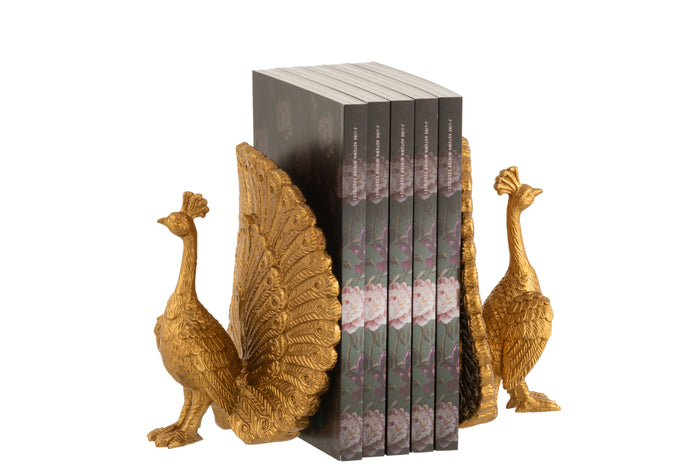 J-Line Set 2 Boekensteun Pauw Poly Goud