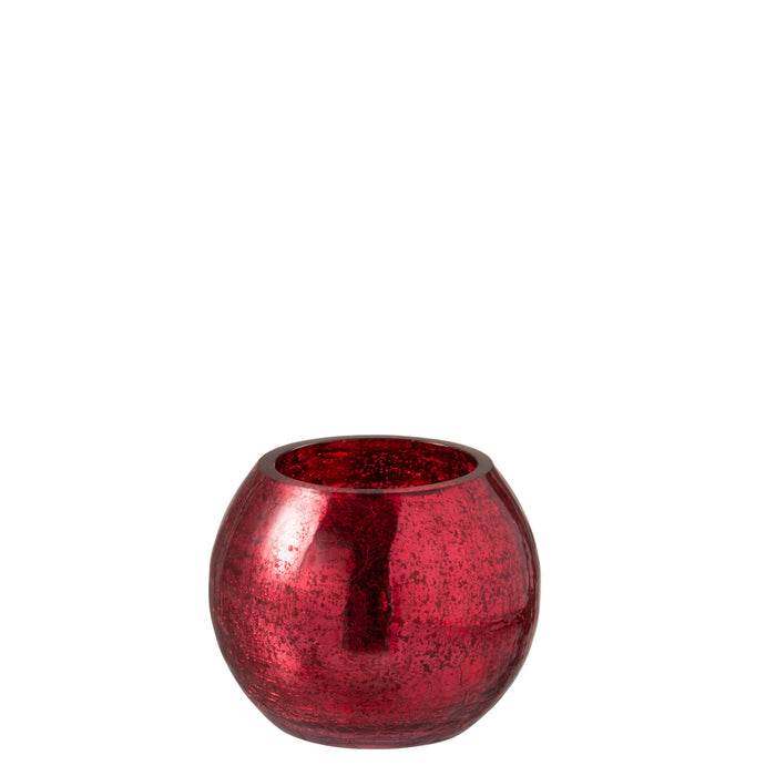 J-Line Windlicht Bol Craquele Glas Blinkend Rood Small