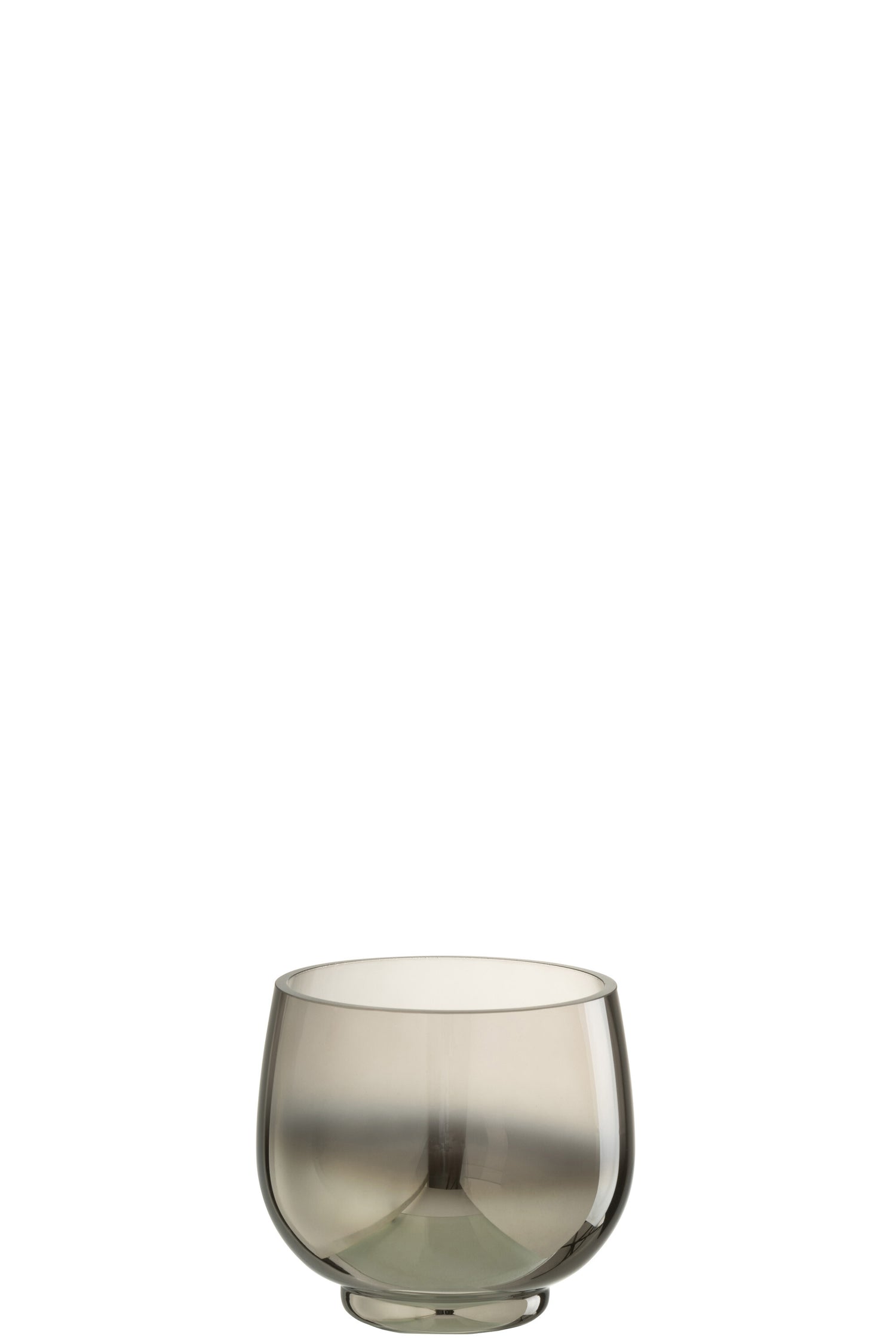 J-Line Theelicht Houder Rond Glas Smoke Grijs|Zilver Small